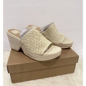 Dolce Vita Saydie Platform Wedge Sandals Beige Woven Raffia Heels NIB Size 10